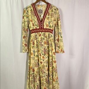 NWT Bila Multicolor Floral Print Long Sleeve V-Neck Midi Dress